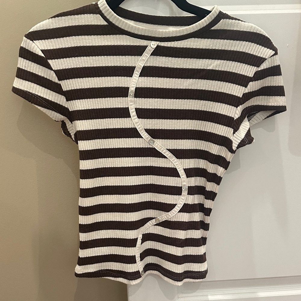ASOS Chocolate and Cream Striped Short Sleeve Top